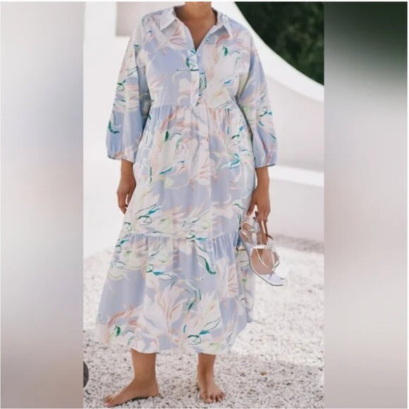 Anthropologie Maeve Tiered Shirt Midi Dress size M - Picture 1 of 6